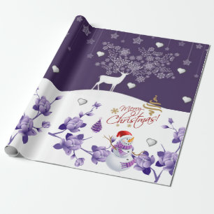 Papier Cadeau Papier à enveloppement de Noël Snowman violet