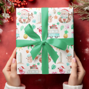 Papier Cadeau Papier à enveloppement Père Noël tropical