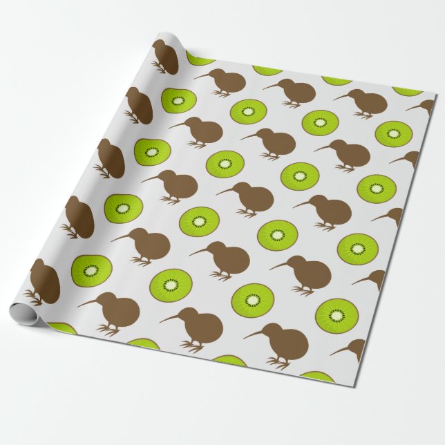 Papier Cadeau Papier à enveloppement pour oiseaux et fruits Kiwi (Déroulé)
