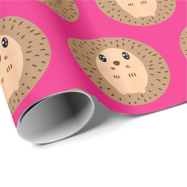 Papier Cadeau Papier à enveloppement rose de Kawaii Hedgehog (Coin rond)