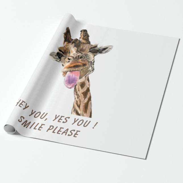 Papier Cadeau Papier à envelopper amusant avec Giraffe joueuse - (Déroulé)