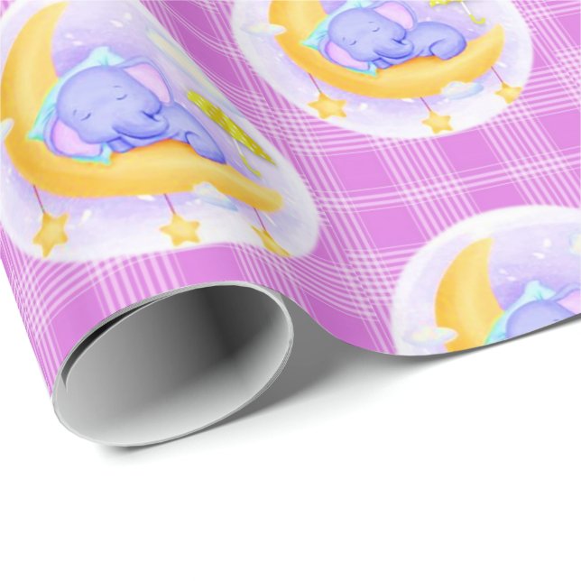 Papier Cadeau Papier à envelopper brillant Eléphant Plaid violet (Coin rond)