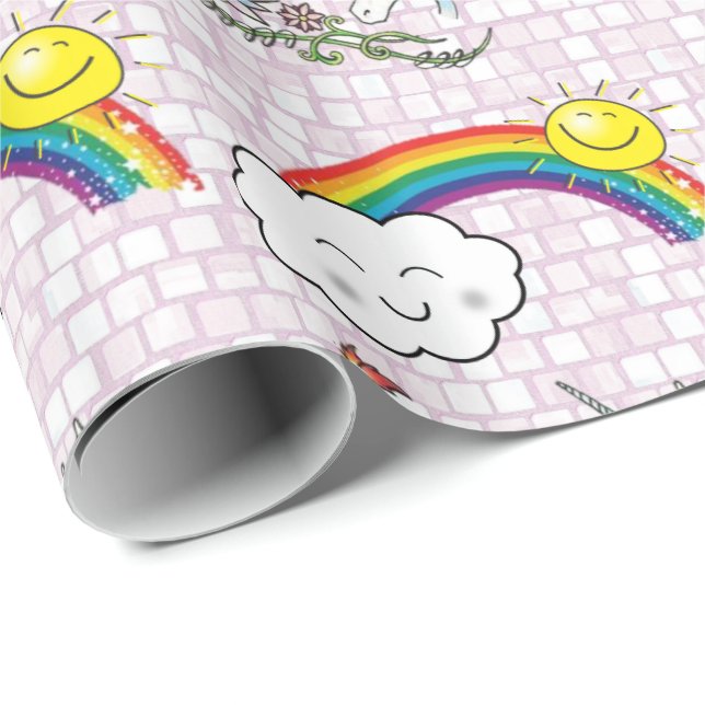 Papier Cadeau Papier à envelopper brillant Unicorn arc-en-ciel (Coin rond)