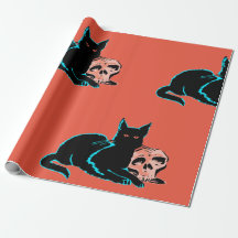 Papier à envelopper CHAT NOIR ANIMÉ AVEC SKULL
