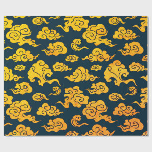 Papier Cadeau Papier à envelopper CHINOIS NUAGE MOTIF JAUNE