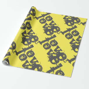 Papier Cadeau papier à envelopper jaune et gris AMOUR