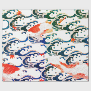 Papier Cadeau Papier à envelopper POISSON KOI ET MOTIF WAVE