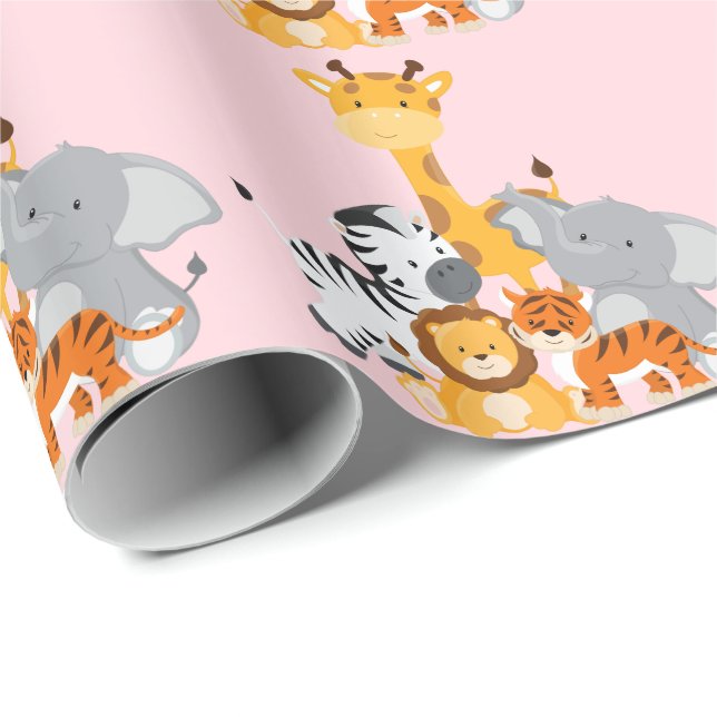 Papier Cadeau Papier à envelopper pour bébés animaux de la jungl (Coin rond)