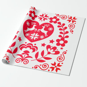 Papier Cadeau Papier à envelopper RED SCANDINAVIAN NOËL DESIGN