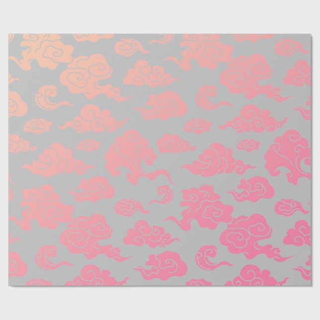 Papier Cadeau Papier à envelopper ROSE NUAGE MOTIF CHINOIS (Plat)