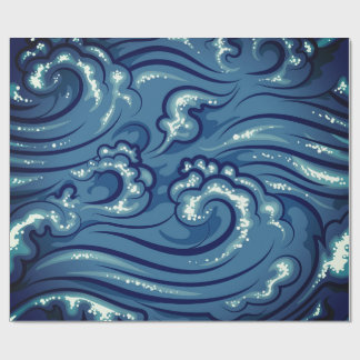 Papier Cadeau Papier à envelopper VAGUES JAPONAISES EN BLEU