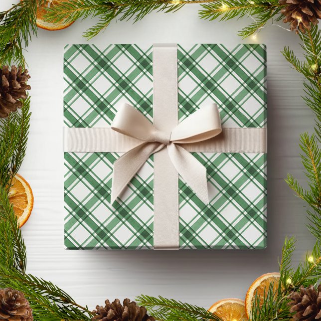 Papier Cadeau Papier à envelopper vert et blanc (Green and White Plaid Wrapping Paper
)