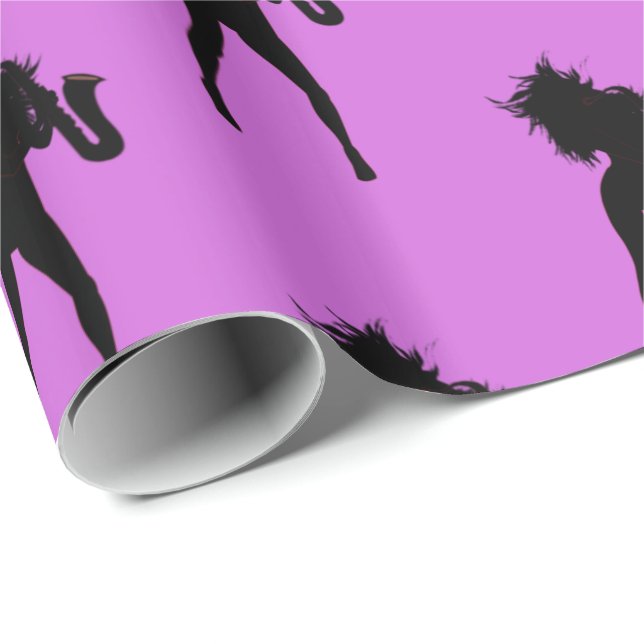 Papier Cadeau Papier à envelopper violet avec lecteur saxophone (Coin rond)