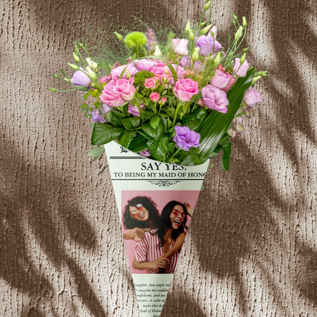 Papier Cadeau Papier à fleurs photo Maid of Honor (Newspaper Flower Wrap Photo Maid of Honor Wrapping Paper)