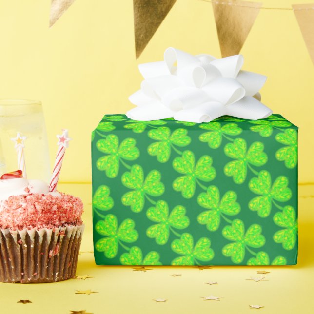Papier Cadeau Papier à Motif de trèfle vert néon (Fête d'anniversaire)