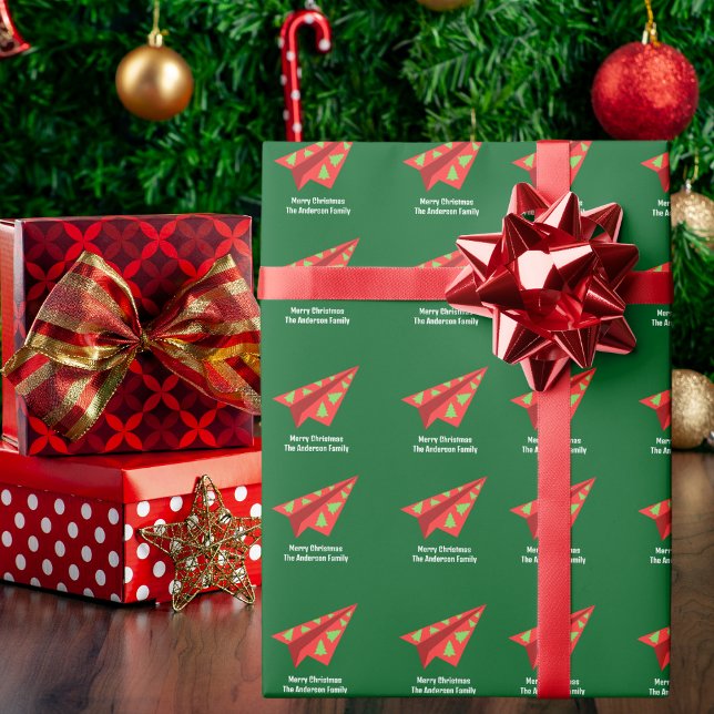 Papier Cadeau Papier Avion Noël Arbre Fun Nom personnalisé (Créateur téléchargé)