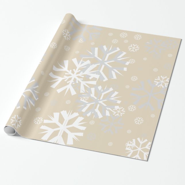 Papier Cadeau Papier-beige de Noël à écorce de neige (Déroulé)