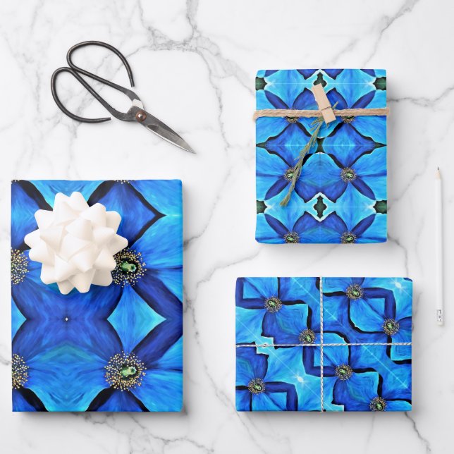 Papier cadeau Papier bleu Pavot (Recto)