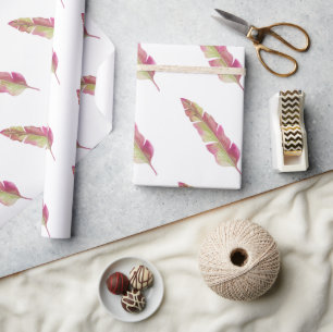 Papier Cadeau Papier Boho Chic Rose et Vert Feather Wrapper