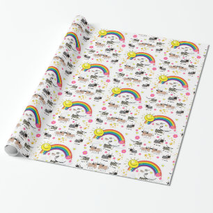 Papier Cadeau Papier brillant, Arc-en-ciel nuages soleil vaches
