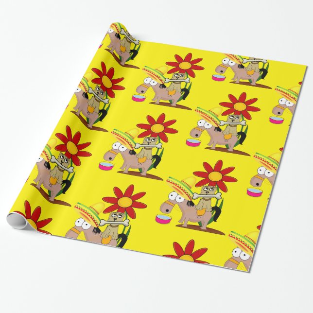 Papier Cadeau Papier brillant, Homme Mexicain Donkey Sombrero (Déroulé)