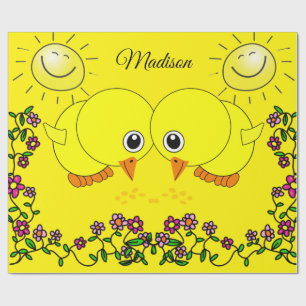 Papier Cadeau Papier brillant, Jaune Chicks Soleil Floral
