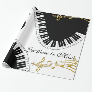 Papier Cadeau Papier brillant, notes de musique noir et blanc