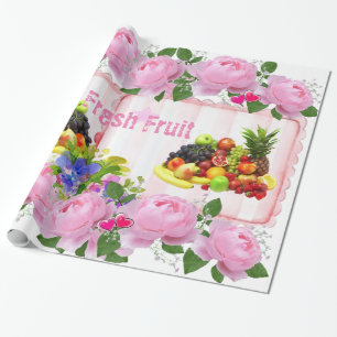 Papier Cadeau Papier brillant, Roses roses roses roses Fruit