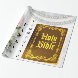 Papier Cadeau Papier brillant, Sainte Bible Première communion
