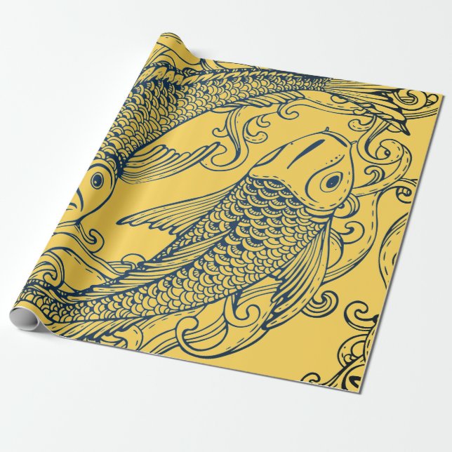 Papier Cadeau Papier-cadeau JAPONAIS à écorce JAUNE POISSON (Déroulé)