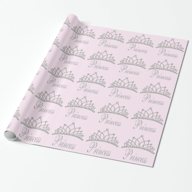 Papier Cadeau Papier carrelé Diamond Tiara Rose Princess (Déroulé)