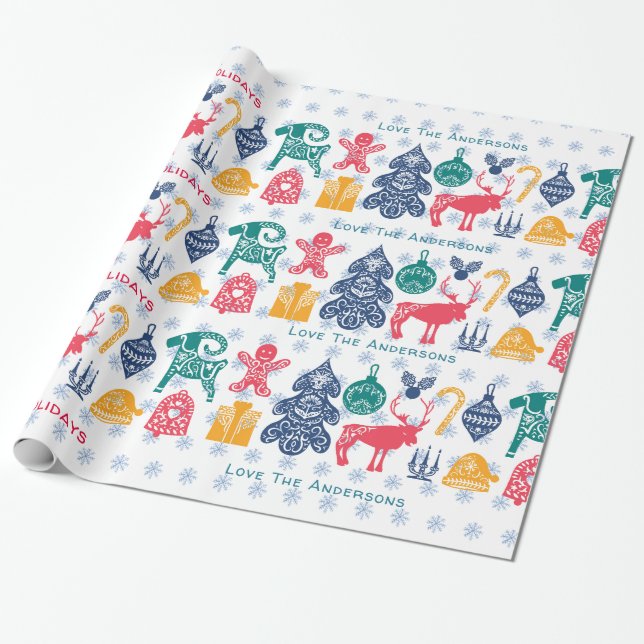 Papier Cadeau Papier d'art populaire moderne scandinave de Noël (Déroulé)