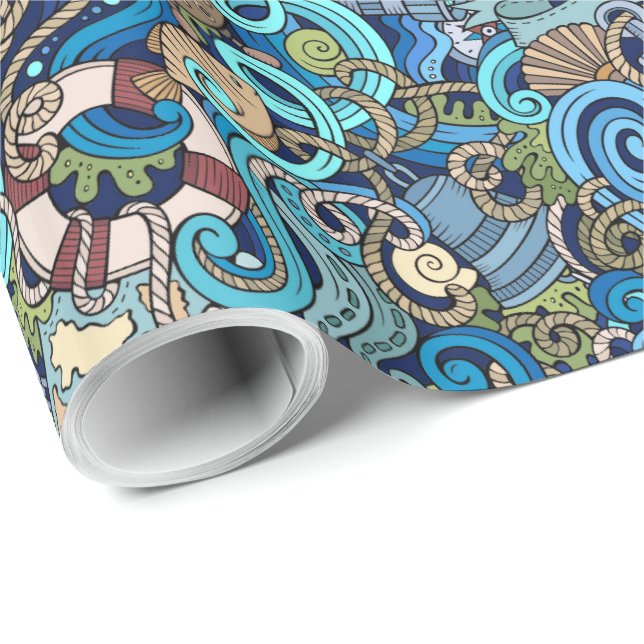 Papier Cadeau Papier de recouvrement nautique (Coin rond)