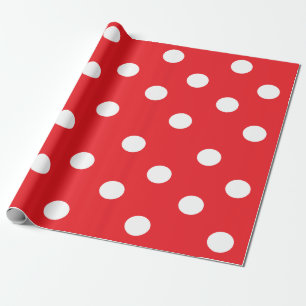 Papier Cadeau Papier d'emballage 30" de pois rouge et blanc x 6"