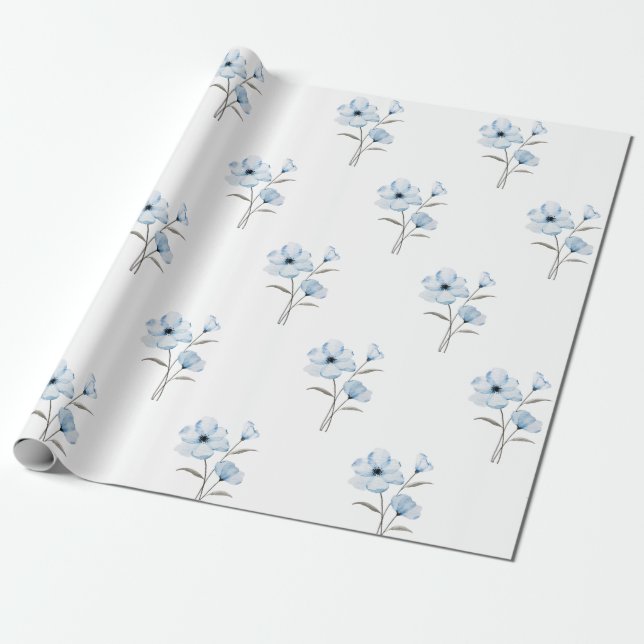 Papier Cadeau Papier d'emballage à fleurs bleues (Déroulé)