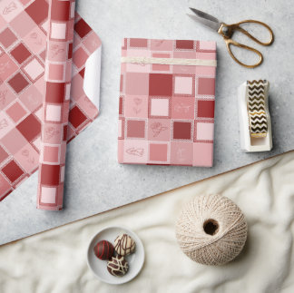 Papier Cadeau papier d'emballage avec carré, dentelle et rose