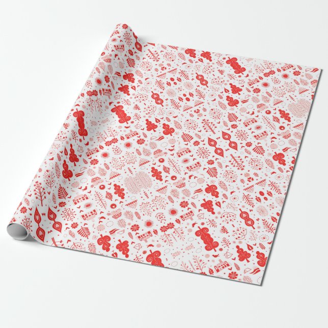 Papier Cadeau Papier d'emballage blanc et rouge élégant (Déroulé)