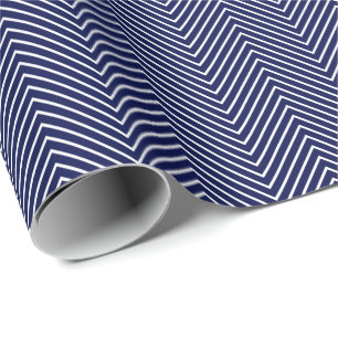 Papier Cadeau Papier d'emballage Chevron Line - Blanc sur bleu m