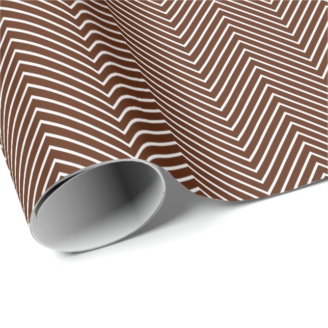 Papier Cadeau Papier d'emballage Chevron Line - Blanc sur Brown (Coin rond)