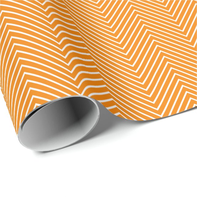 Papier Cadeau Papier d'emballage Chevron Line - Blanc sur orange (Coin rond)