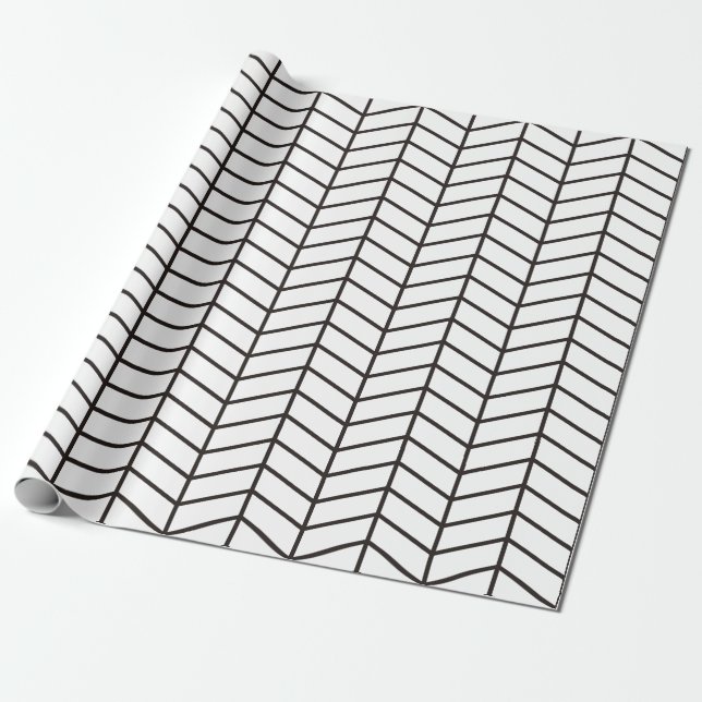 Papier Cadeau Papier d'emballage Chevron - noir sur blanc |XL| (Déroulé)