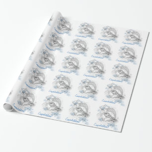 Papier Cadeau Papier d'emballage de baby shower bleu vintage