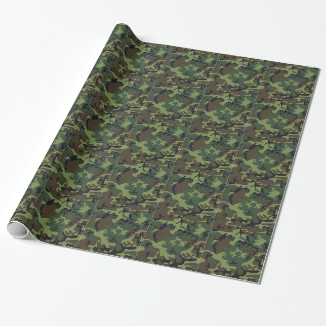 Papier Cadeau Papier d'emballage de camouflage vert (Déroulé)