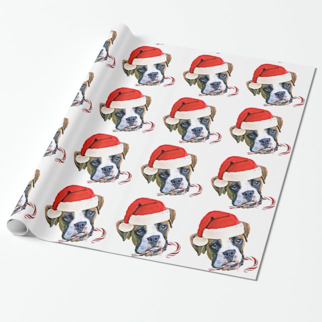 Papier Cadeau Papier d'emballage de chien de boxeur de Noël (Déroulé)