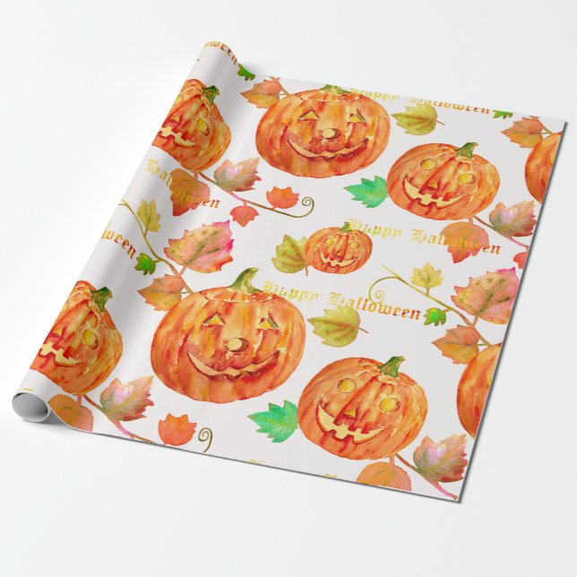 Papier Cadeau Papier d'emballage de citrouille de Halloween (Déroulé)