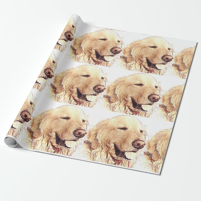 Papier Cadeau Papier d'emballage de golden retriever (Déroulé)