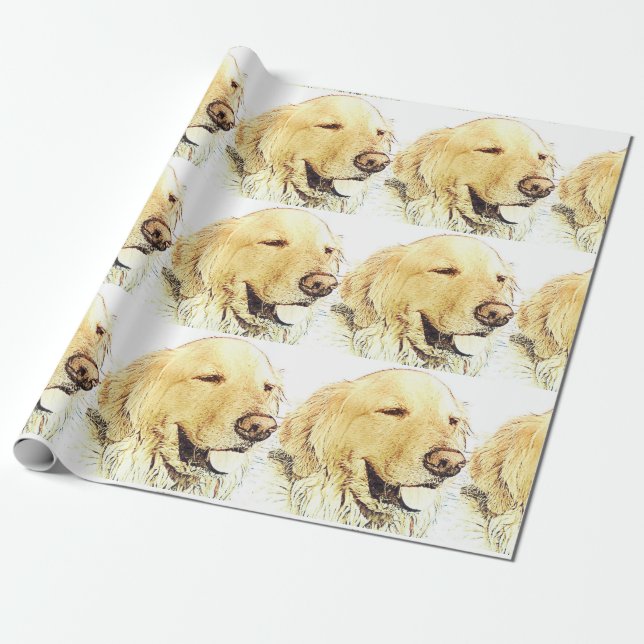 Papier Cadeau Papier d'emballage de golden retriever (Déroulé)