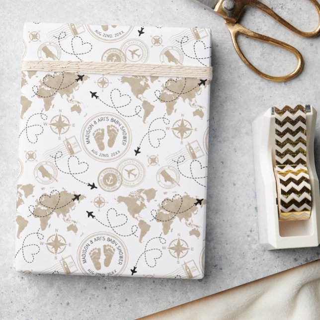 Papier Cadeau Papier d'emballage de la carte du Baby shower du v (Welcome to the world baby shower gift wrap)