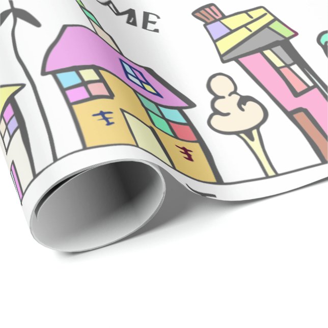 PAPIER CADEAU PAPIER D'EMBALLAGE DE MAISONS DE VILLE POUR DES (Coin rond)