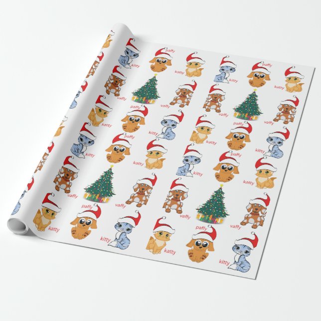 Papier Cadeau Papier d'emballage de Noël chiots mignons (Déroulé)